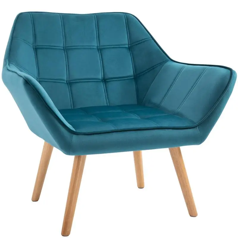 Scandinavian-Style Velvet Armchair, Petrol Blue