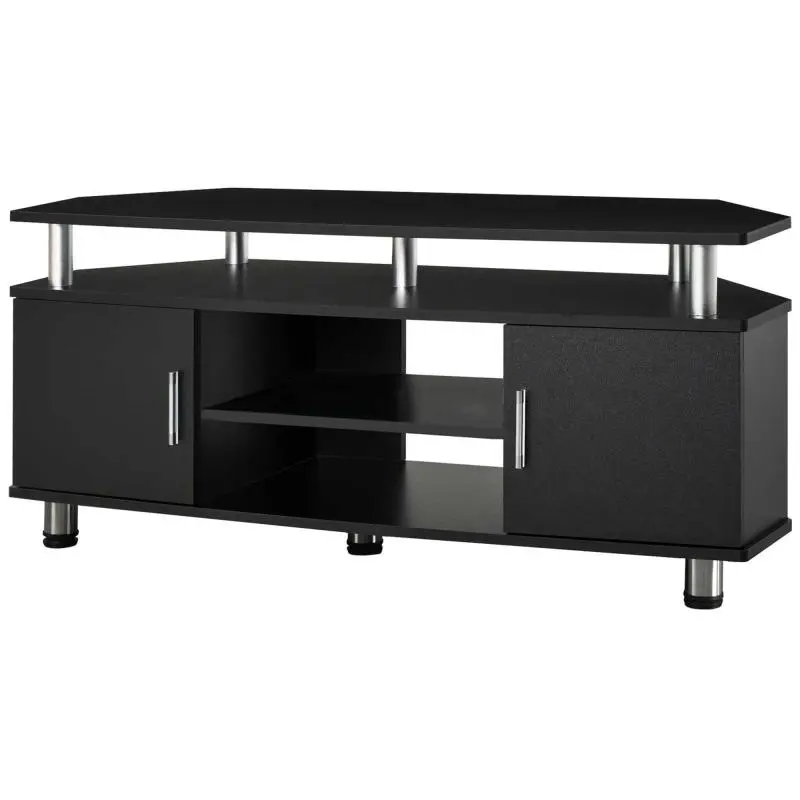 Black TV Stand with 2 Cabinets and 2 Shelves