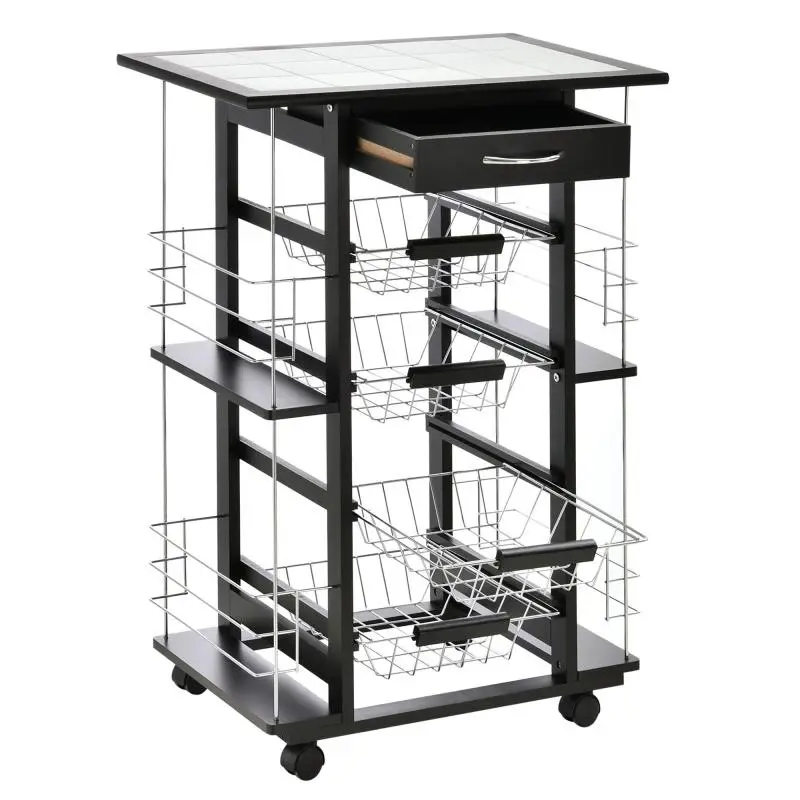 Kitchen Trolley with Drawer and 4 Fruit Baskets