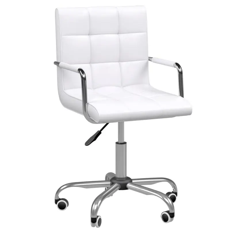 White PU Leather Office Chair with Adjustable Height