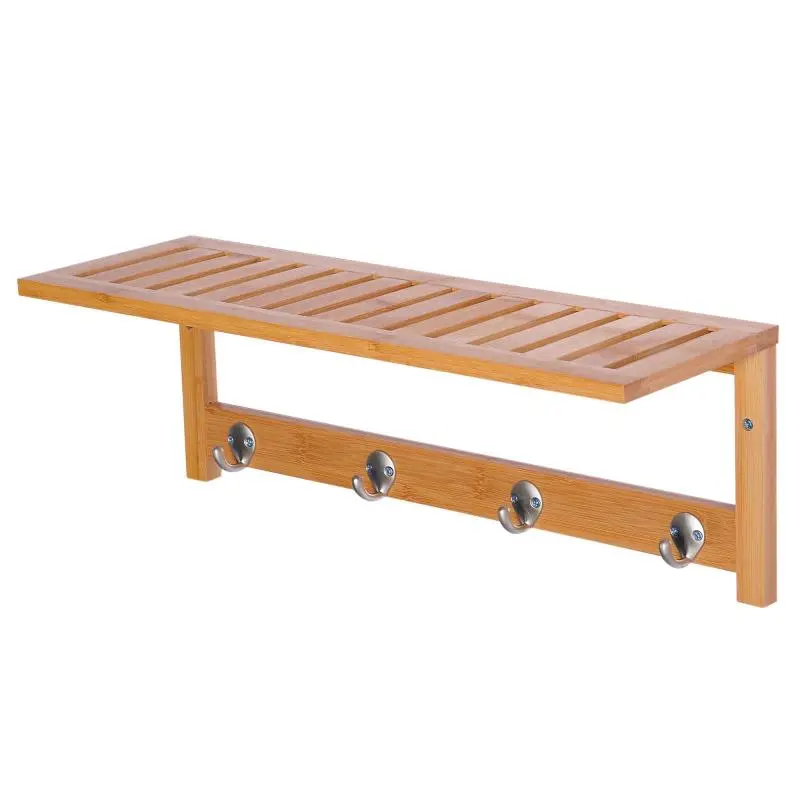 Bamboo Wall-Mounted Coat Rack with Shelf