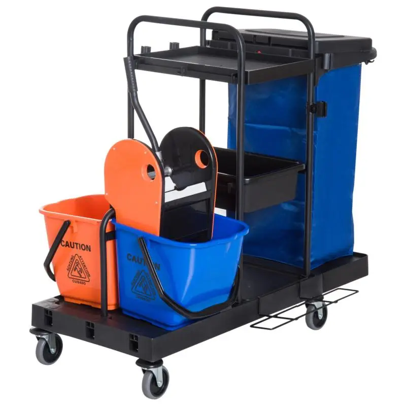 Cleaning Cart with 3 Shelves and 18 L Buckets, 111 × 63.3 × 103 cm