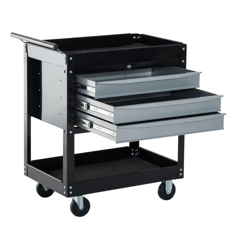 Workshop Trolley with 3 Drawers, Black