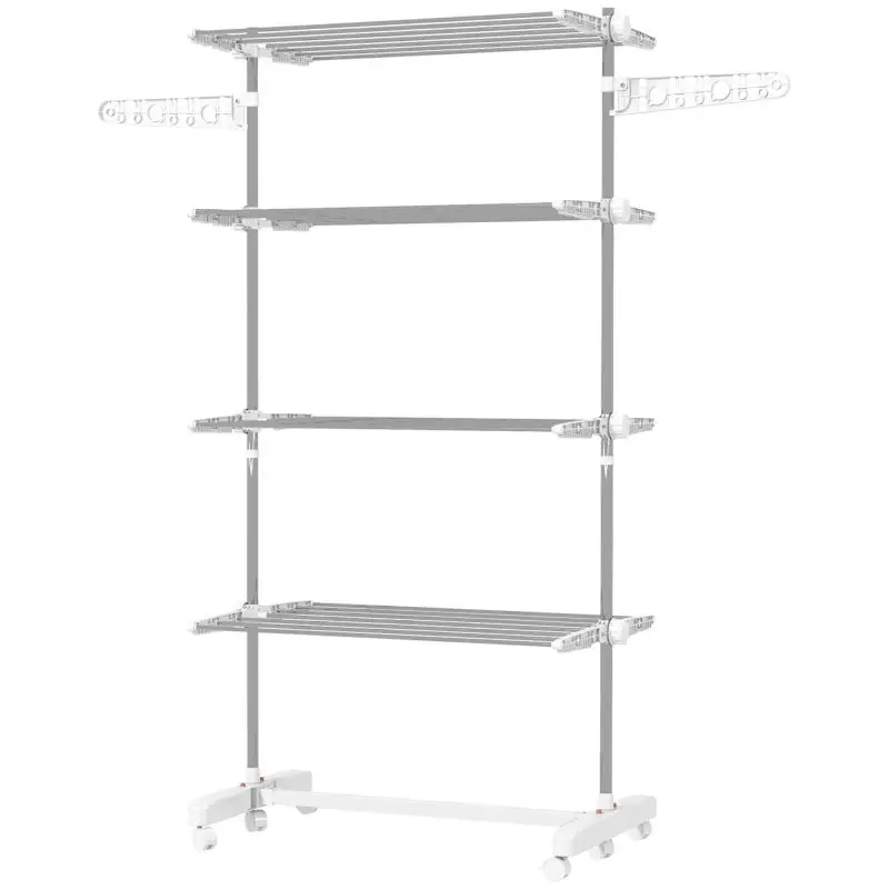 Folding Clothes Drying Rack with 6 Wheels, 4 Shelves