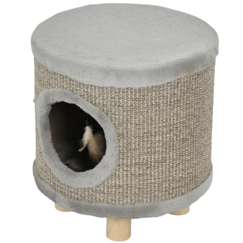 3-in-1 Cat House and Footstool, Grey