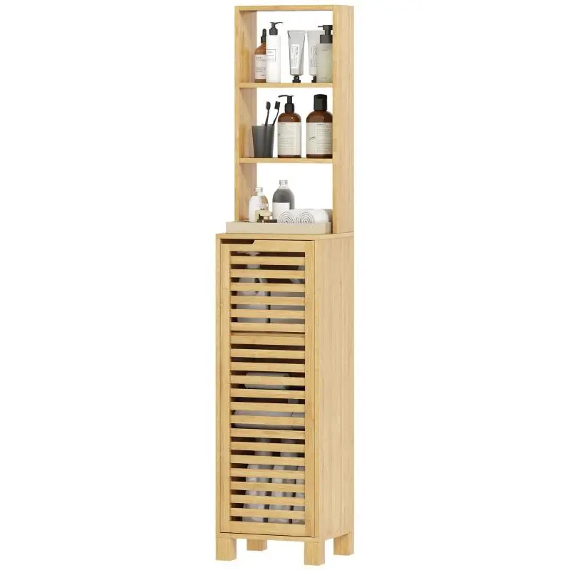 Tall Bamboo Bathroom Cabinet, 34 cm Wide