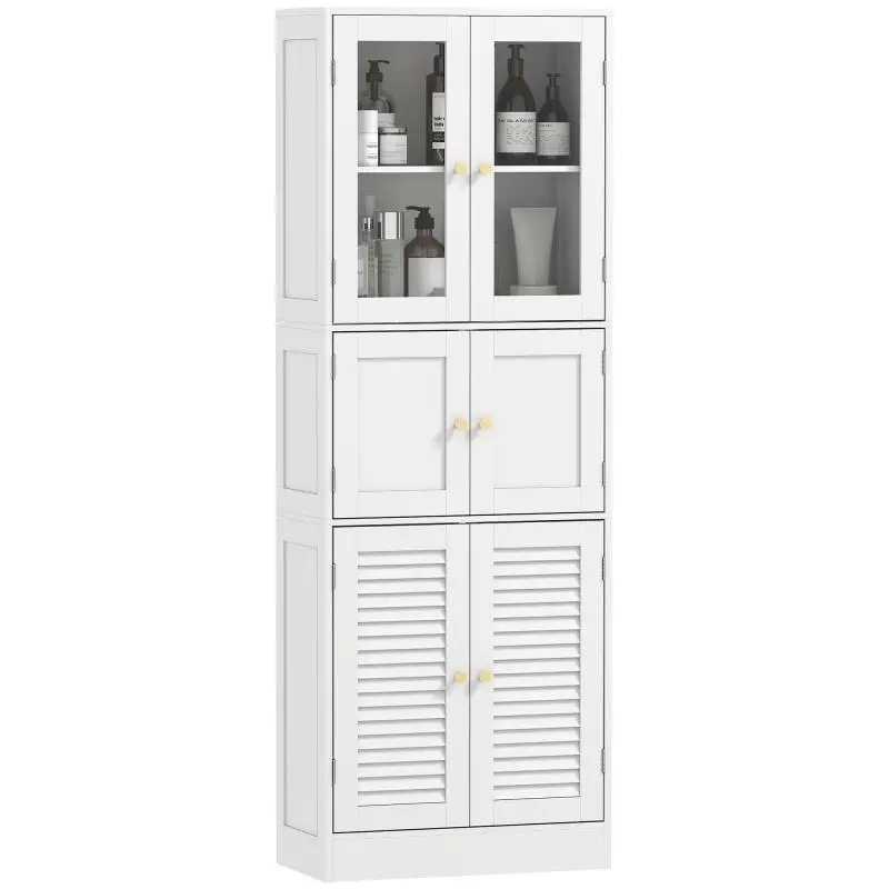 Tall Bathroom Cabinet with Glass Doors, White