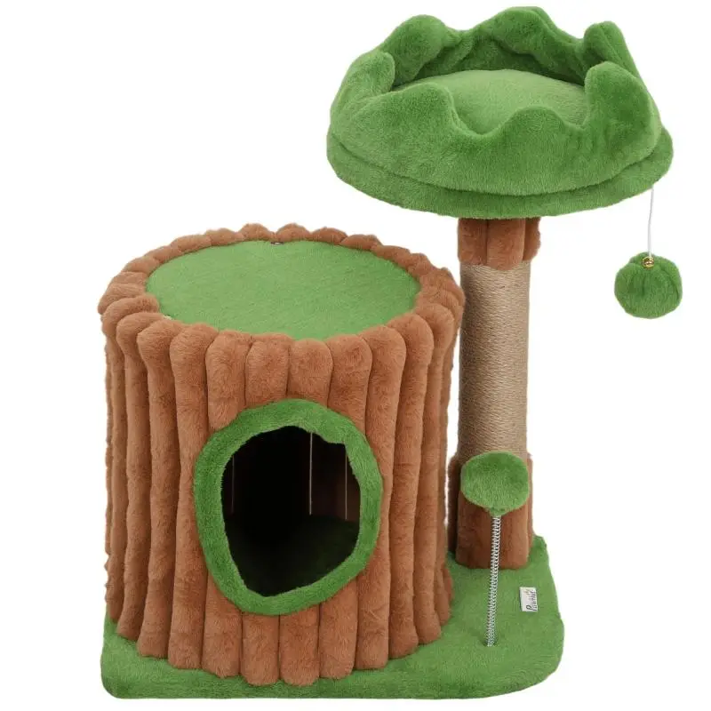 Cat Scratching Tree with Cubby House and Bed, 53 cm