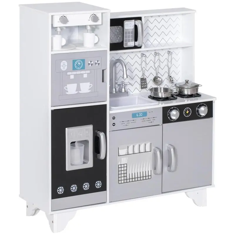 Wooden Toy Kitchen with Sound and Accessories, White