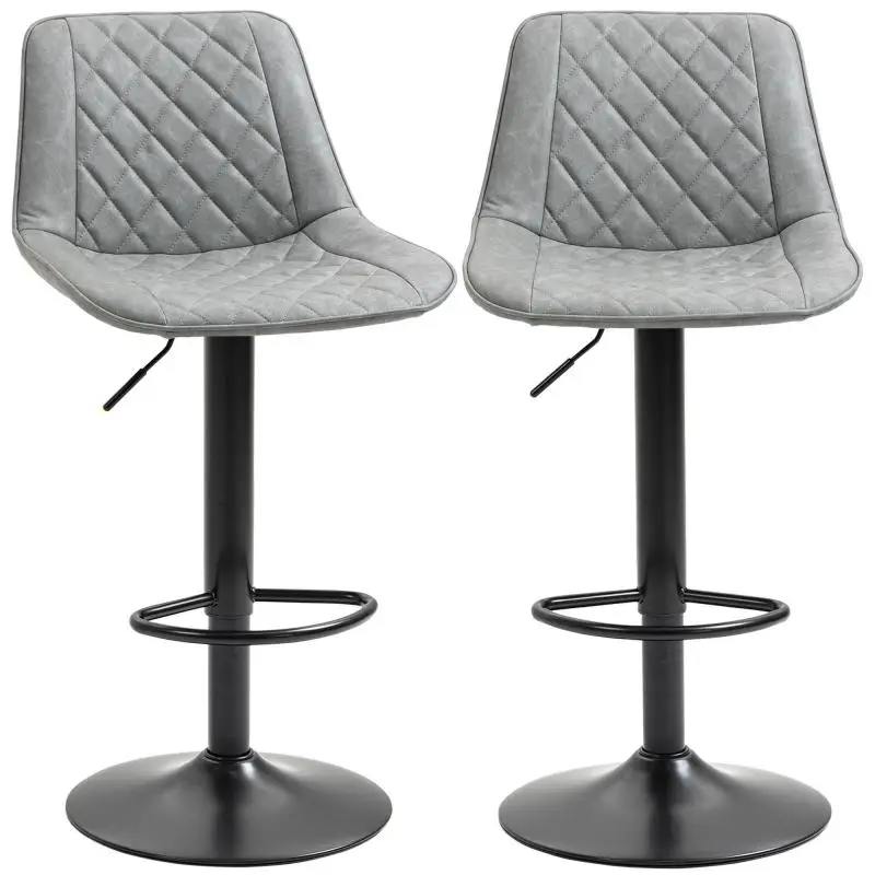 Set of 2 Swivel Bar Stools, Height Adjustable, Grey