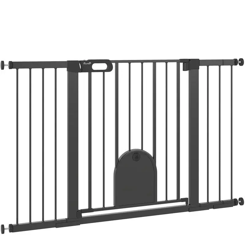 Dog Safety Gate with Small Door, 75–131 cm, Black