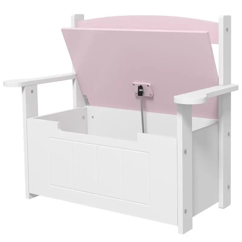 Children’s Storage Bench with Backrest, 68.5 x 34 x 58 cm, Pink and White