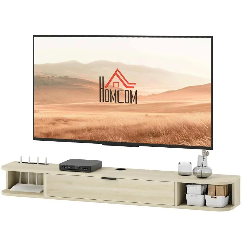 Wall-Mounted TV Unit with Drop-Down Drawer, 140 cm