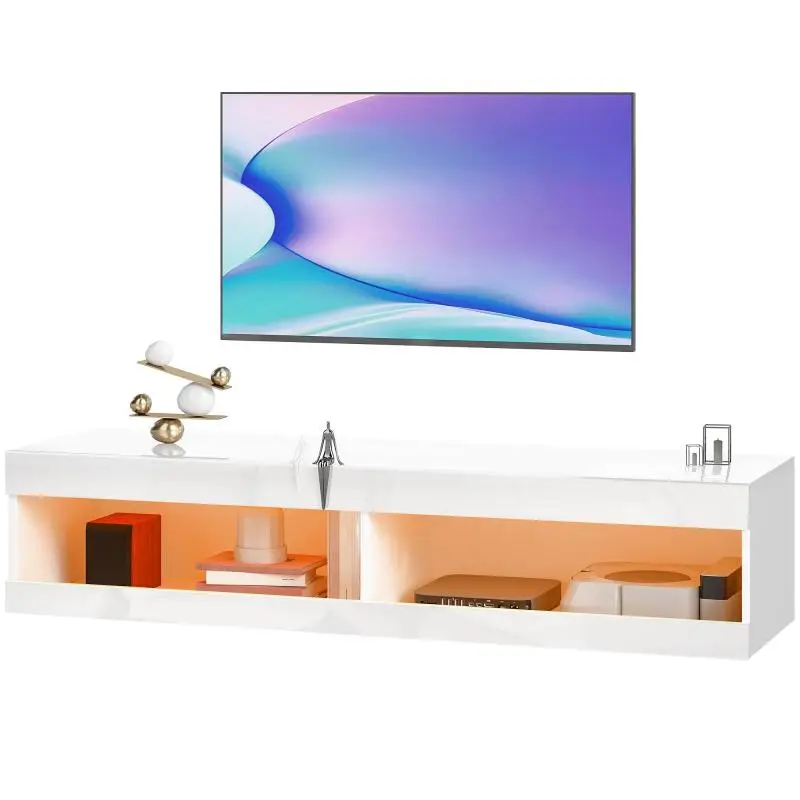 Wall-Mounted TV Unit with LED Lights, 140 cm