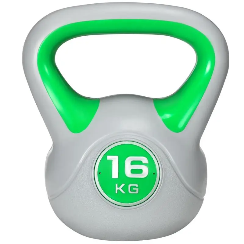 Kettlebell 16 kg PU Coated and Sand Filled for Strength Training 27x17x31 cm Green and Grey
