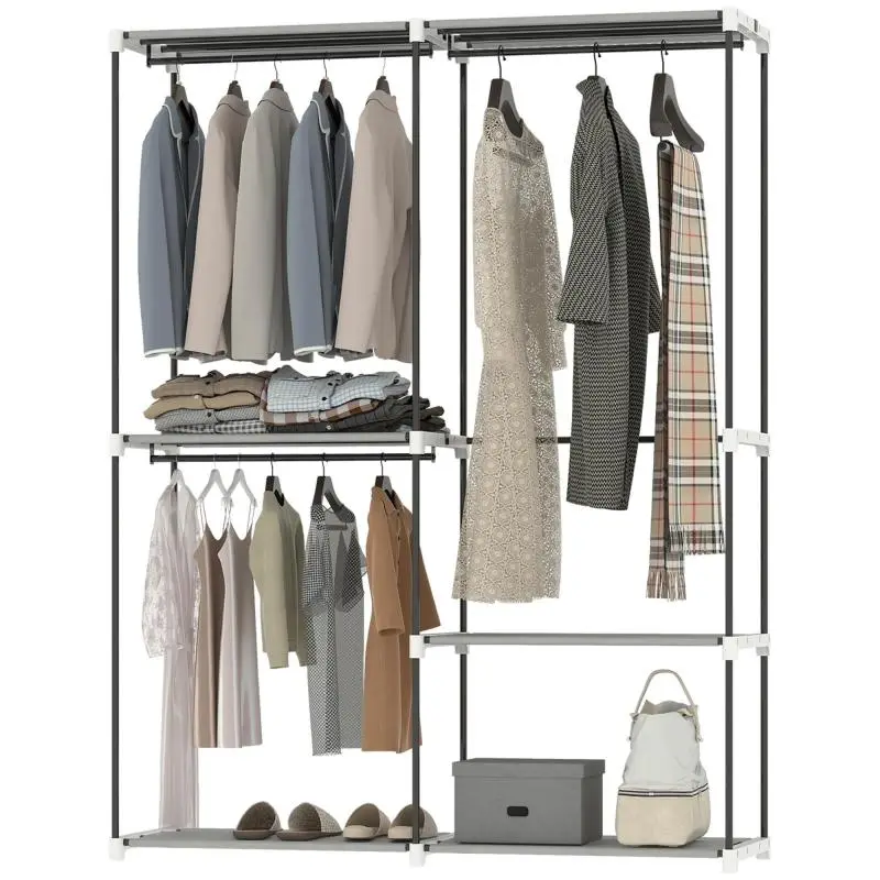 Open Wardrobe with 4 Shelves and 3 Hanging Rails
