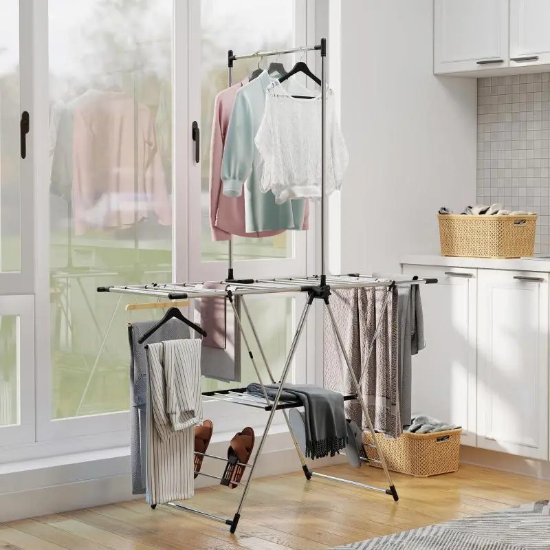 Folding Clothes Drying Rack with Shoe Holders