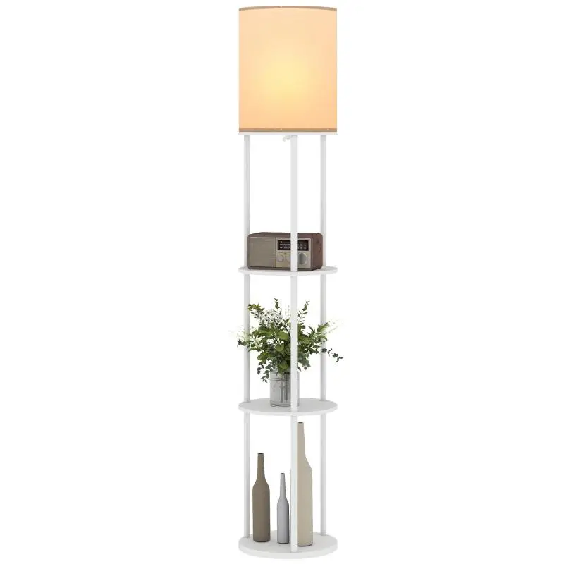 Floor Lamp with Shelves and Remote Control, White