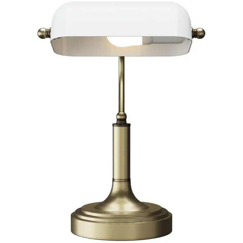 Banker Desk Lamp with Adjustable Shade, White