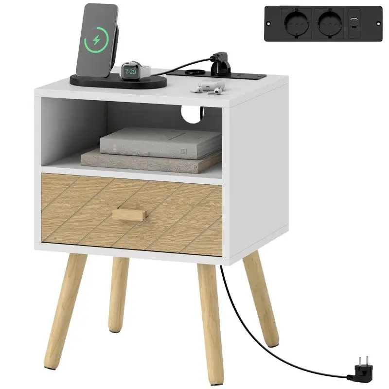 Nightstand with Charging Station and Drawer