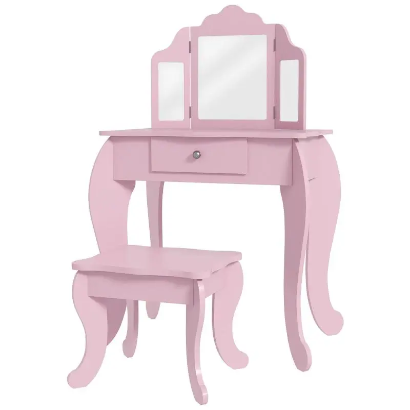 Children's Vanity Set with Stool and Adjustable Mirror