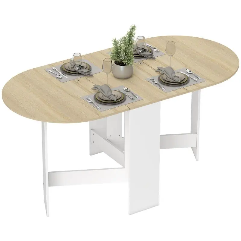 Folding Kitchen Table with Drop-Leaf Leaves, Oval Shaped Folding Kitchen Table, Modern Style, 163x80x75 cm, Natural