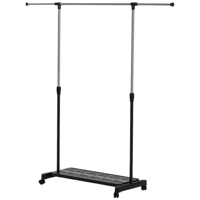 Extendable Clothes Drying Rack with Wheels, Stainless Steel Bar and Shoe Rack, 159x42x168 cm, Black and Silver