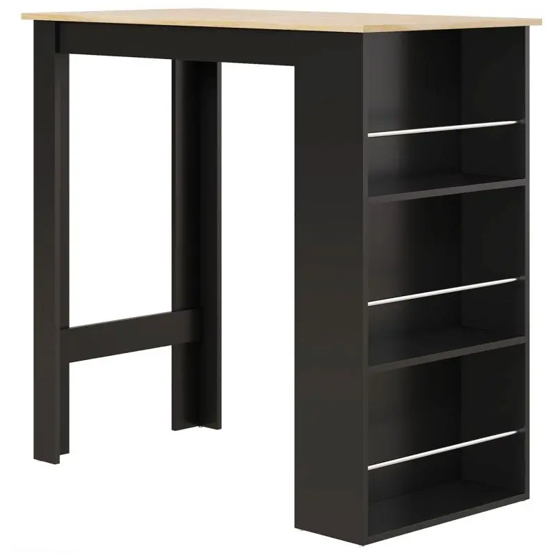 High Bar Table with 3 Shelves, Black and Natural