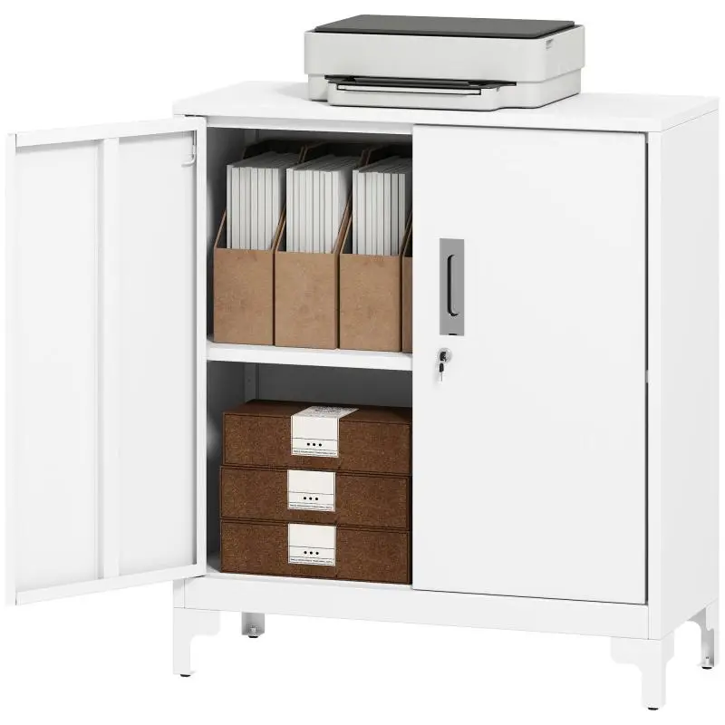 Metal Storage Cabinet with 2 Doors and Lock, White