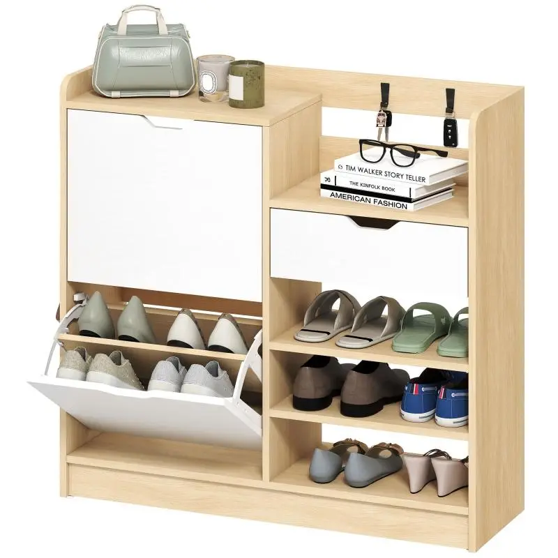 Shoe Rack with Drawer and Hooks