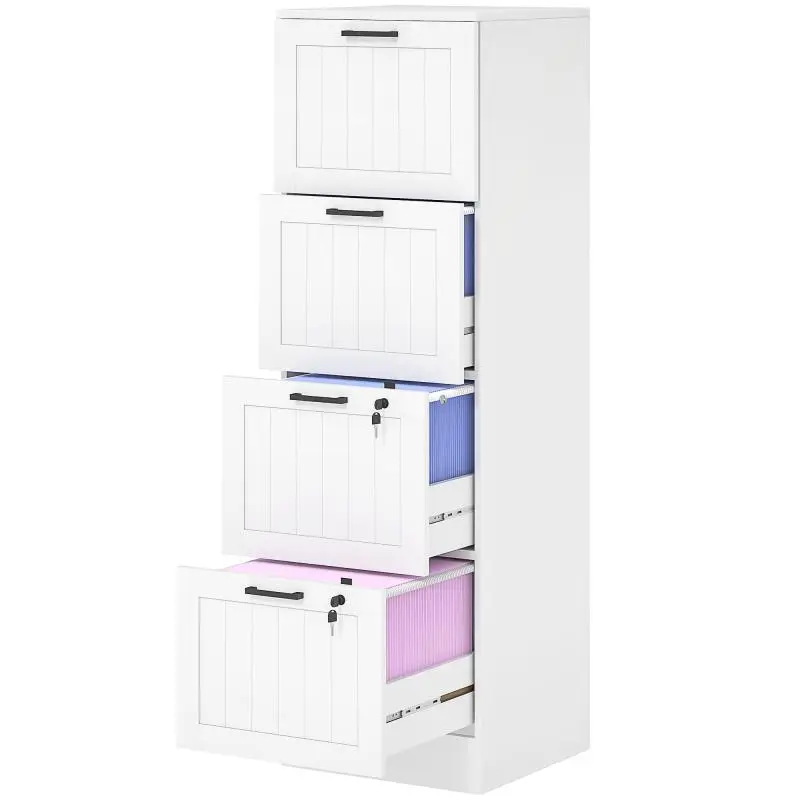 4-Drawer Filing Cabinet with Locks, White