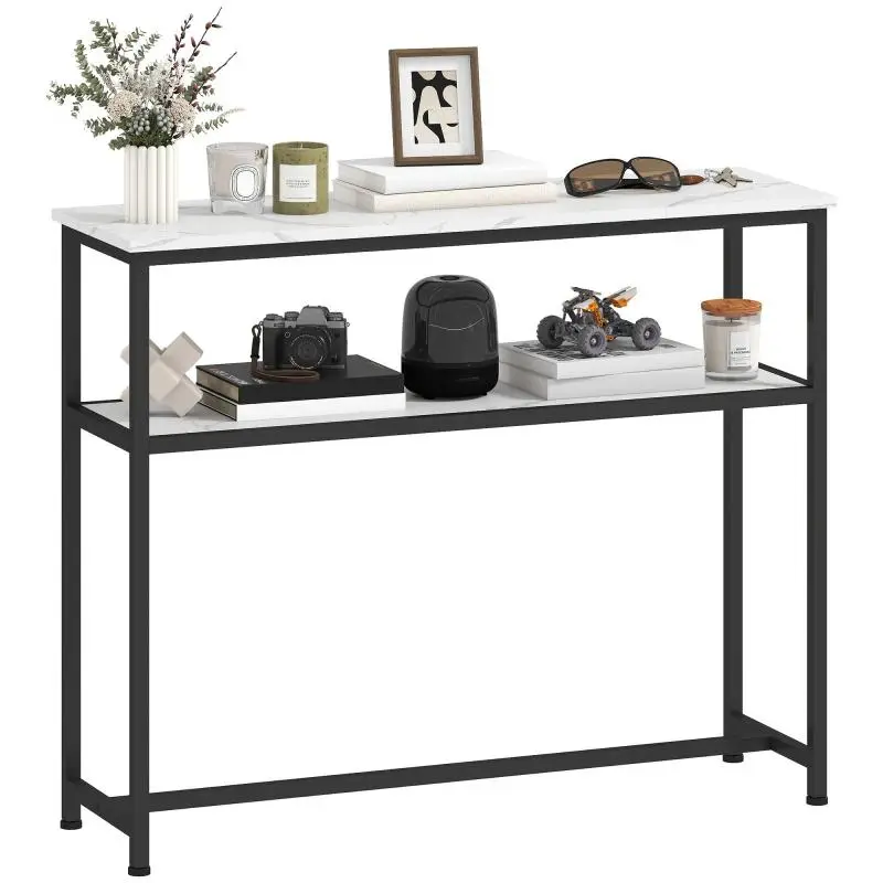 Console Table with Marble-Effect Top, 100 x 30 cm