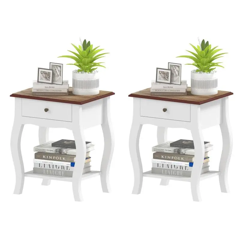 Set of 2 Nightstands with Drawer and Open Shelf, 45 cm