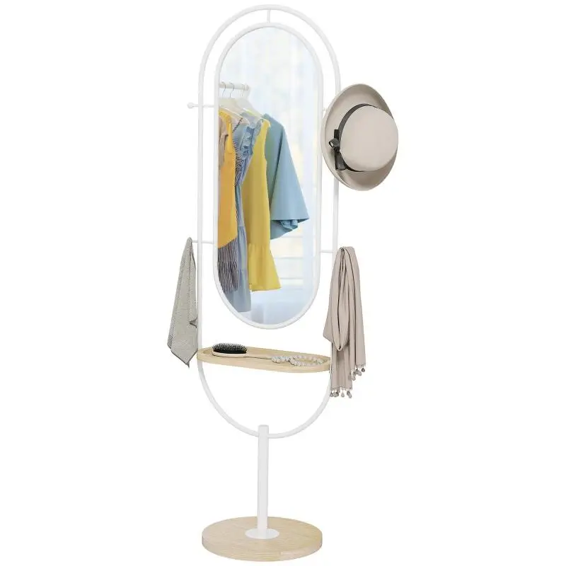 Full-Length Mirror with Shelf and 4 Hooks