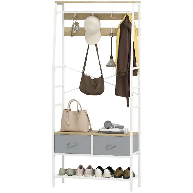 Hall Tree with Hooks, Drawers and Shoe Shelf