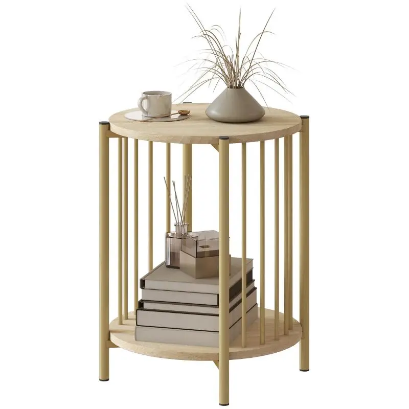 Round Side Table with 2-Tier Shelf, 41 cm