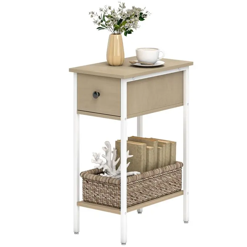 Narrow Side Table with Drawer and Shelf