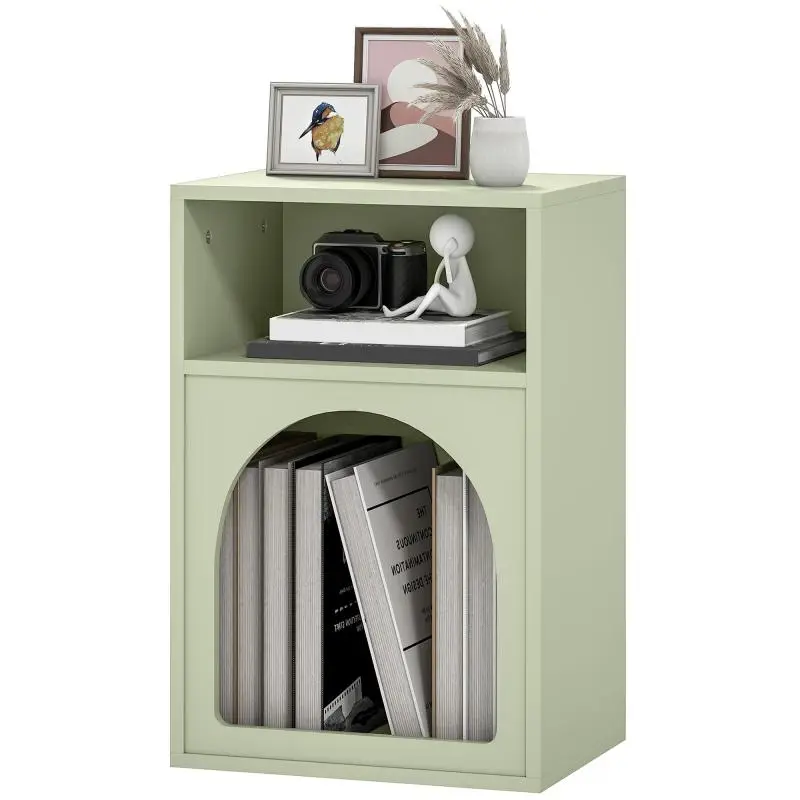 Narrow Bedside Table with 2 Open Compartments, Green