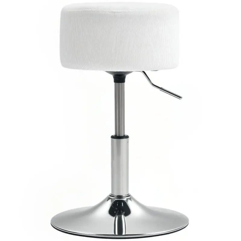 Height Adjustable Kitchen Stool with Velvet Seat, White