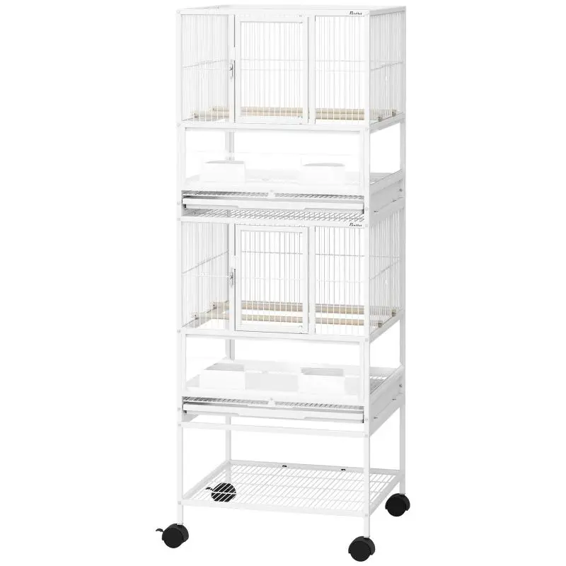 2-Tier Bird Cage with Acrylic Panels and Wheels