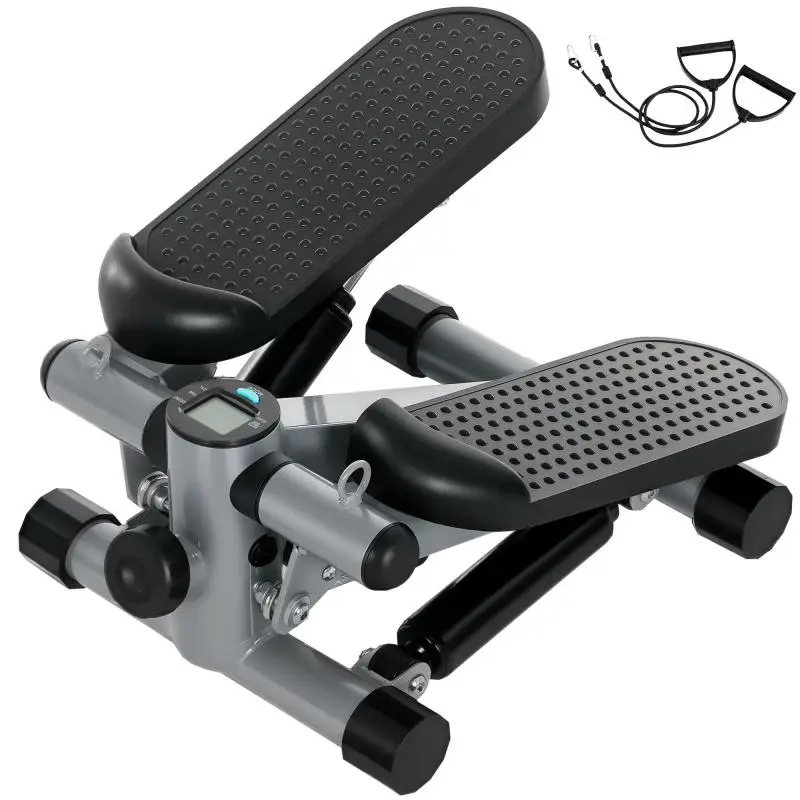 Compact Mini Stepper for Home Exercise with Resistance Bands, LCD Monitor, and Non-Slip Pedals (Gray)