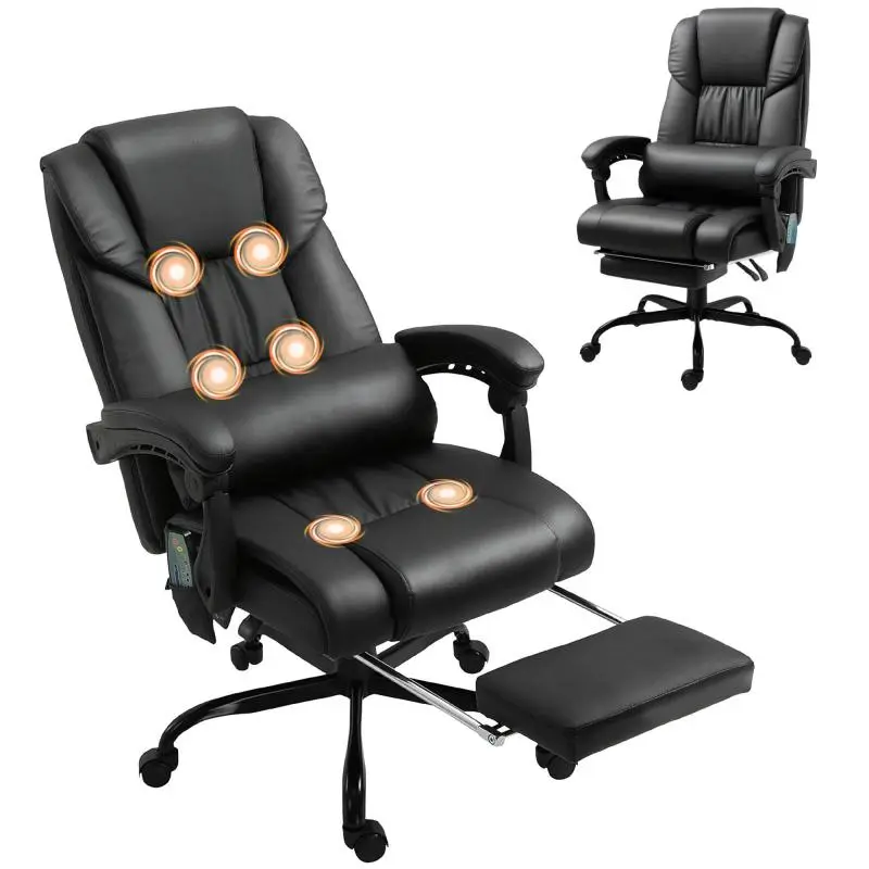 Office Chair with 6-Point Massage, High Back, Reclining, Height Adjustable, Footrest and Remote Control, Black