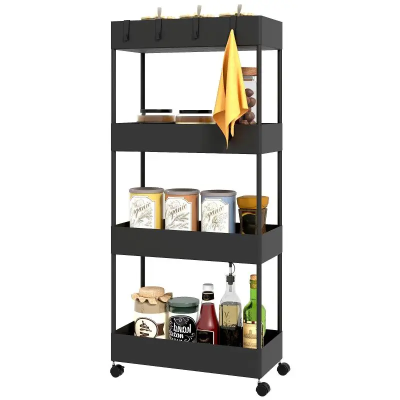4-Tier Kitchen Utility Cart on Wheels, Black