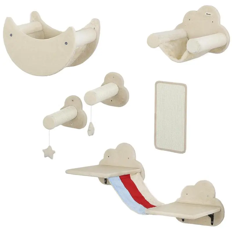Wall-Mounted Cat Climbing Set, 6-Piece, Beige