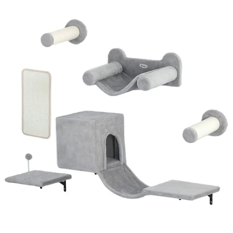 Wall-Mounted Cat Climbing Set, 6-Piece, Grey