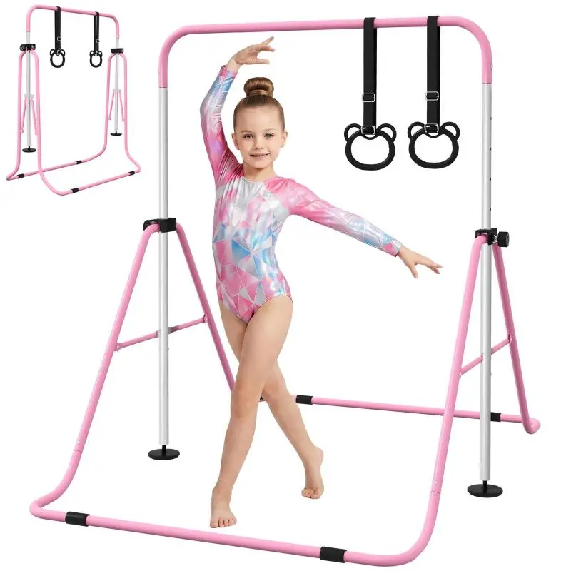 Pink Foldable Gymnastics Bar with 5 Height Settings
