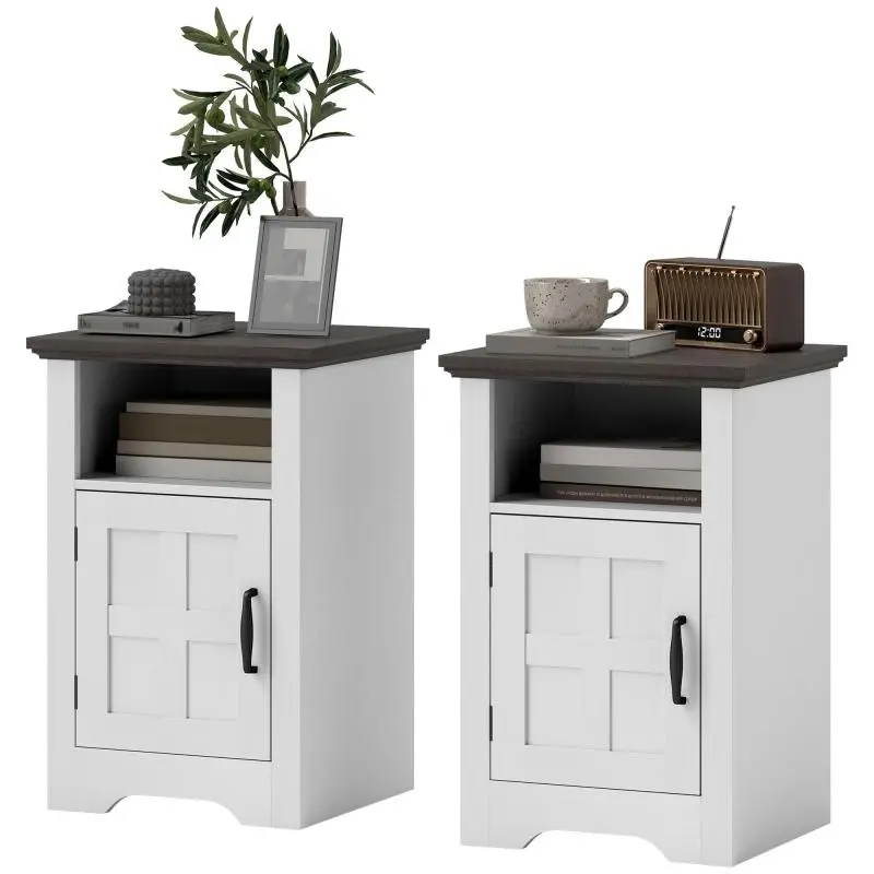 Set of 2 Rustic Side Tables with Barn-Style Door