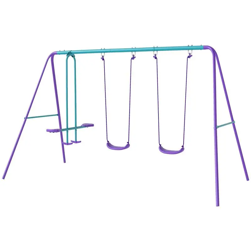 Garden Swing Set with 2 Swings and Seesaw