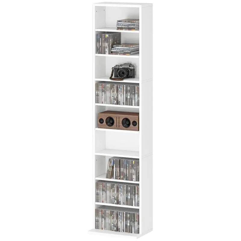CD and DVD Rack with Adjustable Shelves, White