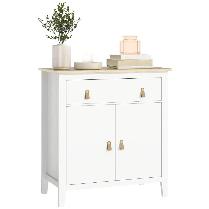 Sideboard Storage Cabinet with Drawers, White Oak, 80 cm